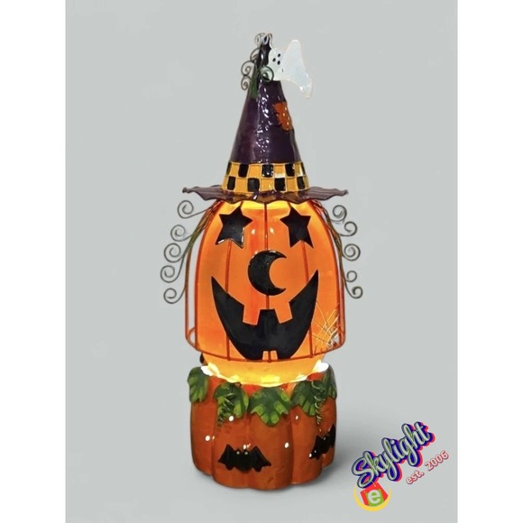 Other - PUMPKIN AQUA GLITTER   LAMP WITCH HAT 14" ELECTRIC HALLOWEEN NEW IN BOX JCPENNEY